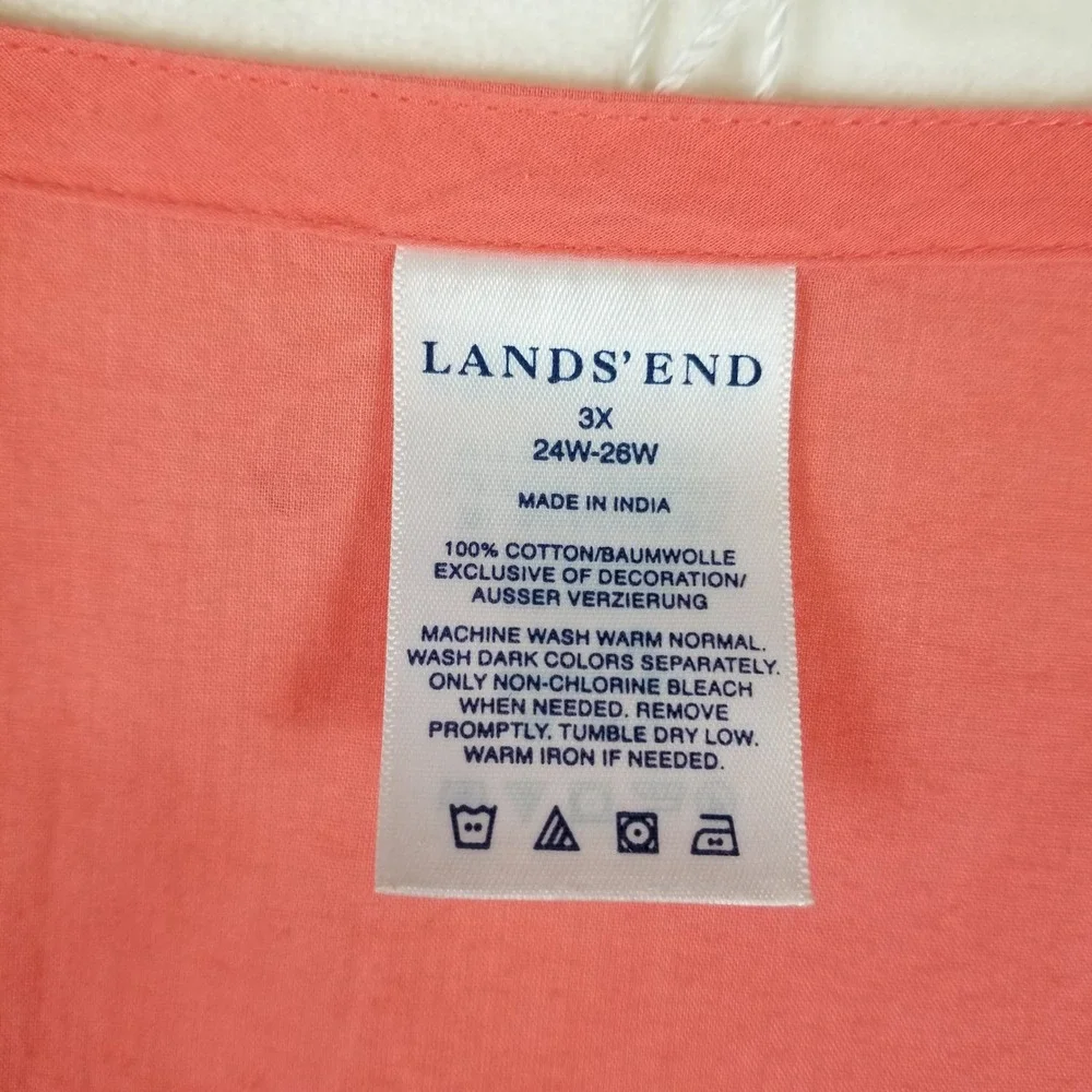 Lands End Womens 3X Coral Pink Cotton Embroidered Split Neck Swim Cover Up Dress